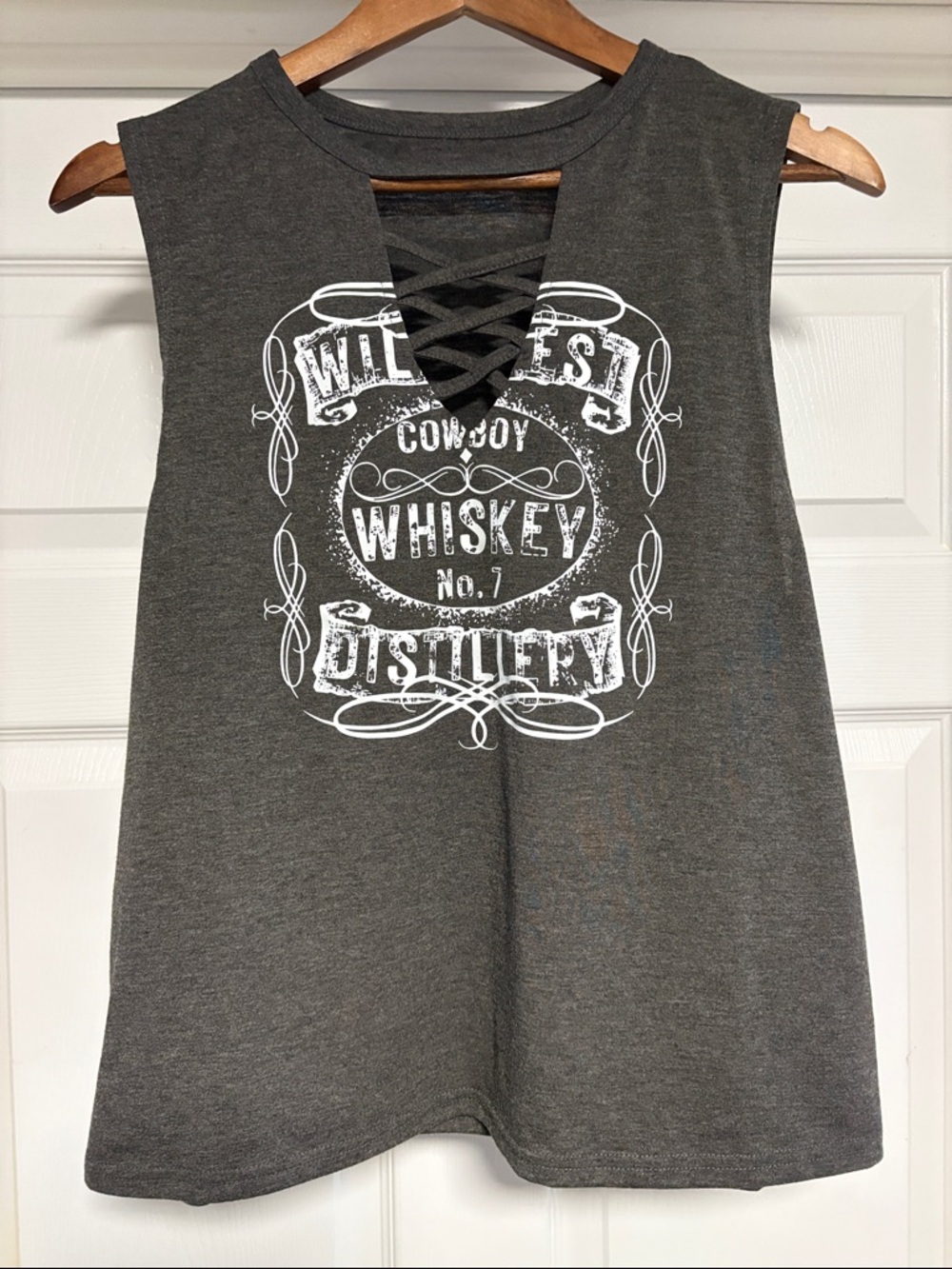 Women’s Gray Lace-Up Graphic Tank Top
